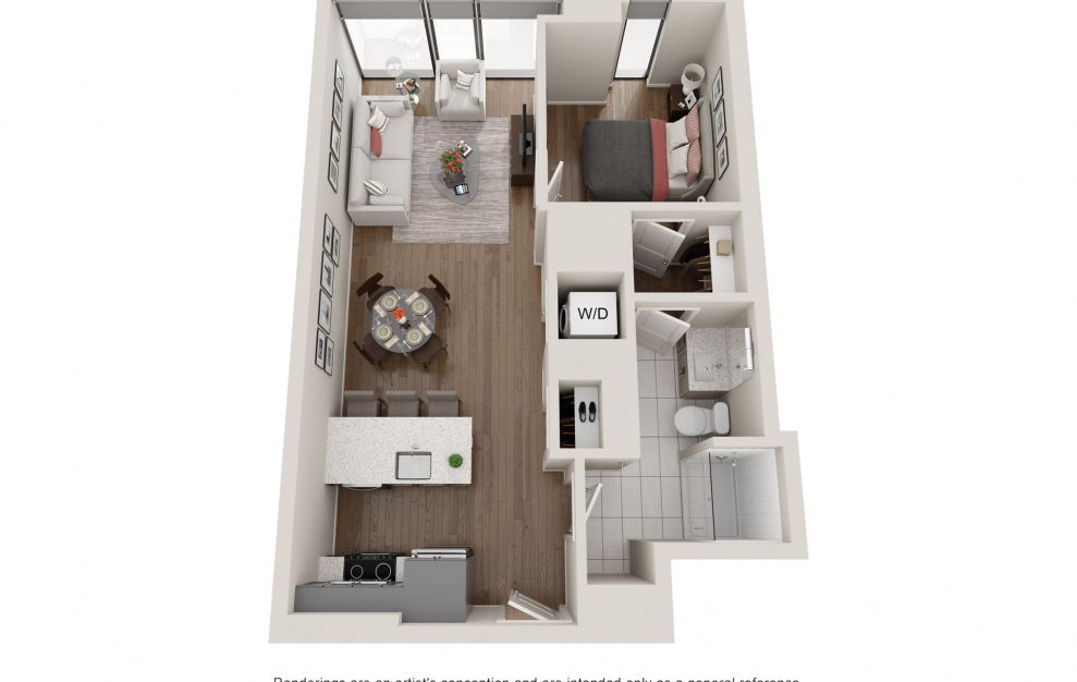 A19 - 1 Bed & 1 Bath Apartment Floorplan at 903 Peachtree