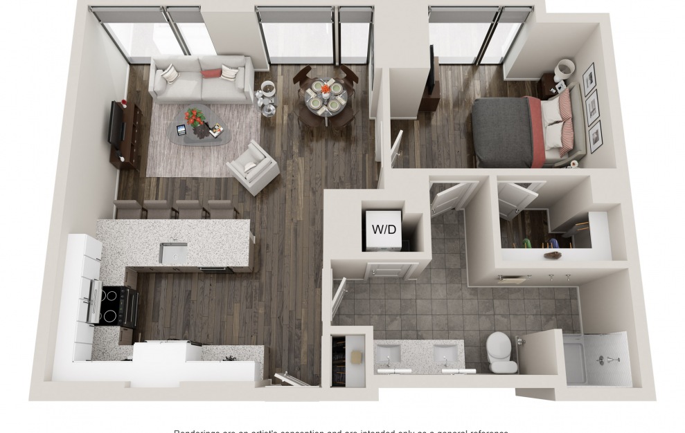 A23 - 1 Bed & 1 Bath Apartment Floorplan at 903 Peachtree