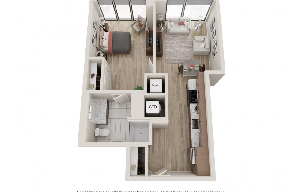 A3 - 1 Bed & 1 Bath Apartment Floorplan at 903 Peachtree