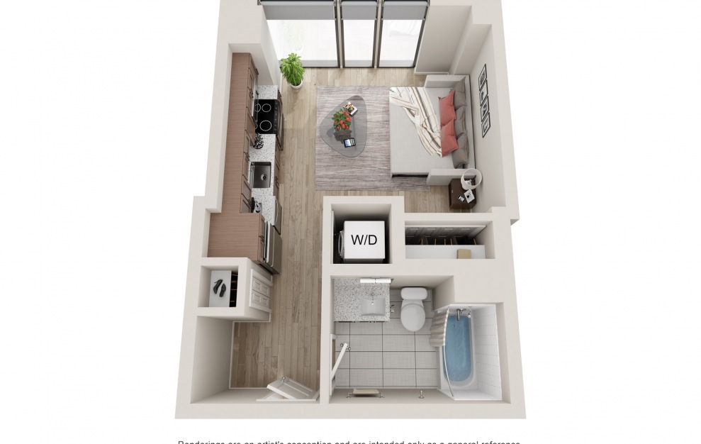 S6 - Studio & 1 Bath Apartment Floorplan at 903 Peachtree