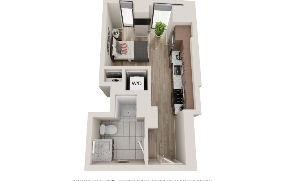 S9 - Studio & 1 Bath Apartment Floorplan at 903 Peachtree